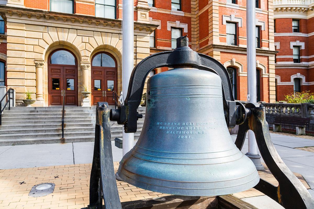 Bell outside the Cambria County Courthouse in Ebensburg, PA