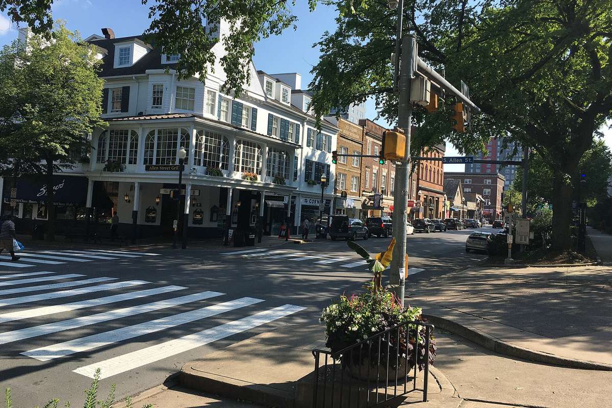 College Avenue and Allen Street intersection in downtown State College, PA